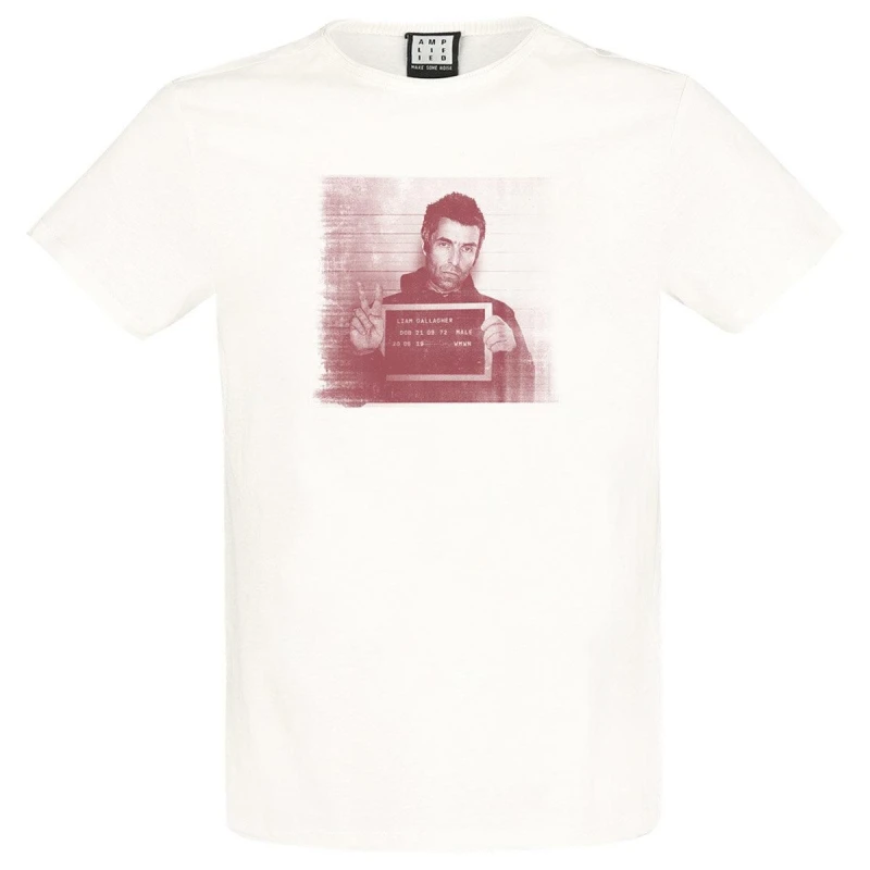Image of Amplified Amplified Men Face Liam Gallagher T-Shirt in White Size: X-Small White XS Male 5063417630449