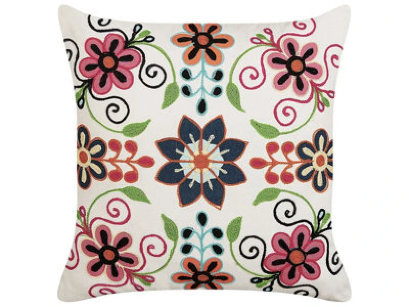 Image of Beliani Throw Cushion Bahraich Cotton 50 X 50 Cm Multicolour Floral Pattern