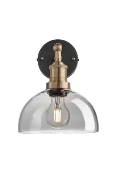 Image of Brooklyn Tinted Glass Dome Wall Light, 8 Inch, Smoke Grey, Brass holder