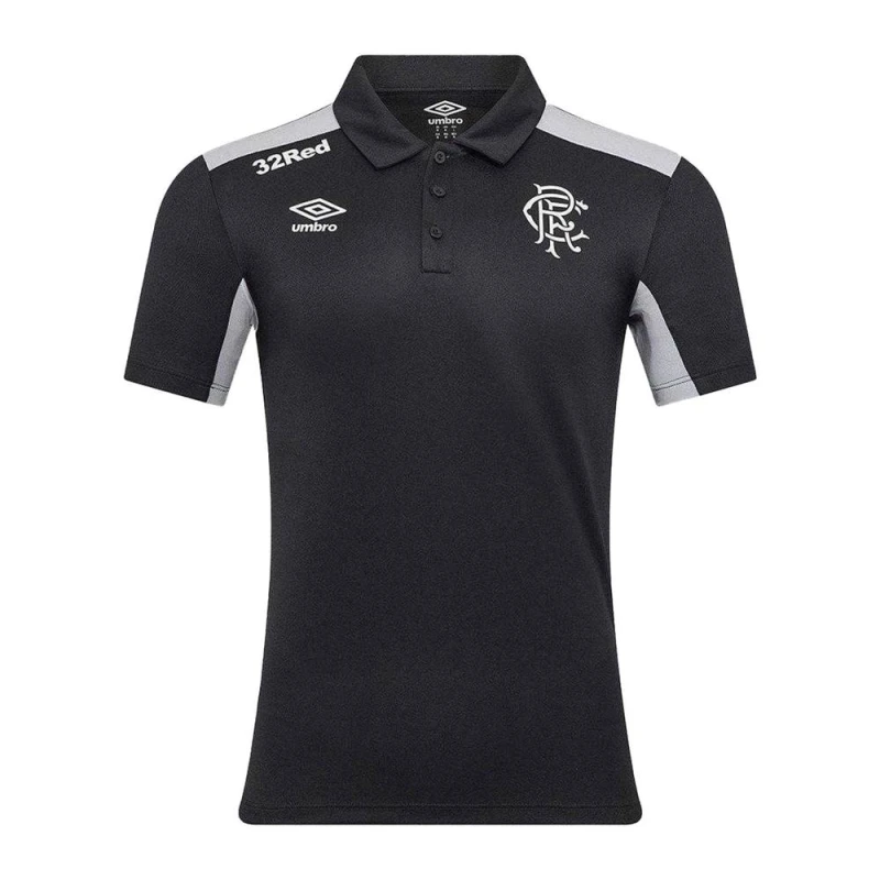 Image of Umbro Umbro Men Presentation Rangers FC Polyester Polo Shirt in Jet Black Size: large Jet Black L Male 5063918968232