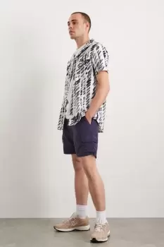Image of Navy Plain Crinkle Cargo Swim Short