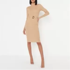 Missguided Roll Neck Ribbed Midi Dress - Neutral