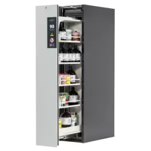 image of asecos Type 90 fire resistant vertical pull-out cabinet, 1 drawer, 4 tray shelves, grey/grey