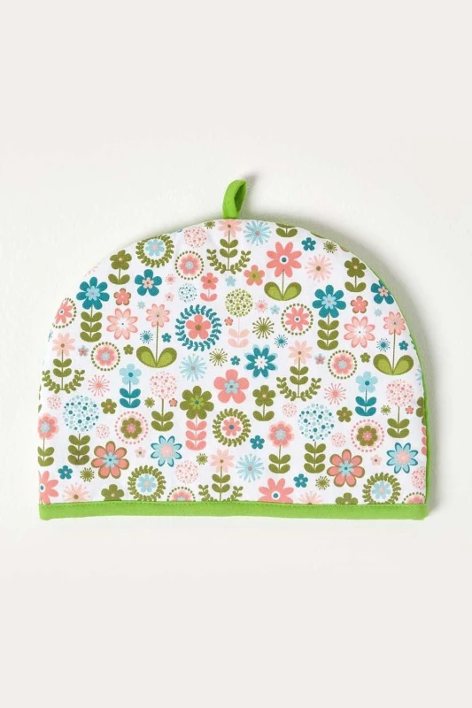 Image of Homescapes Tea Cosy Double Design Retro Flower Teapot Warmer Green unisex