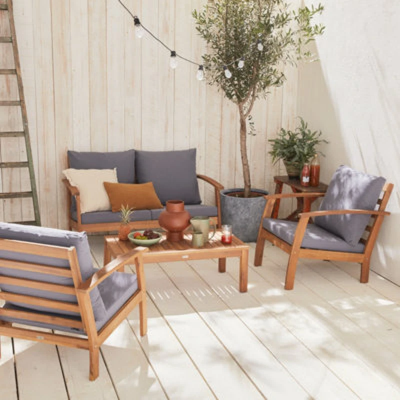 Image of sweeek 4-seater Wooden Garden Sofa Set Grey
