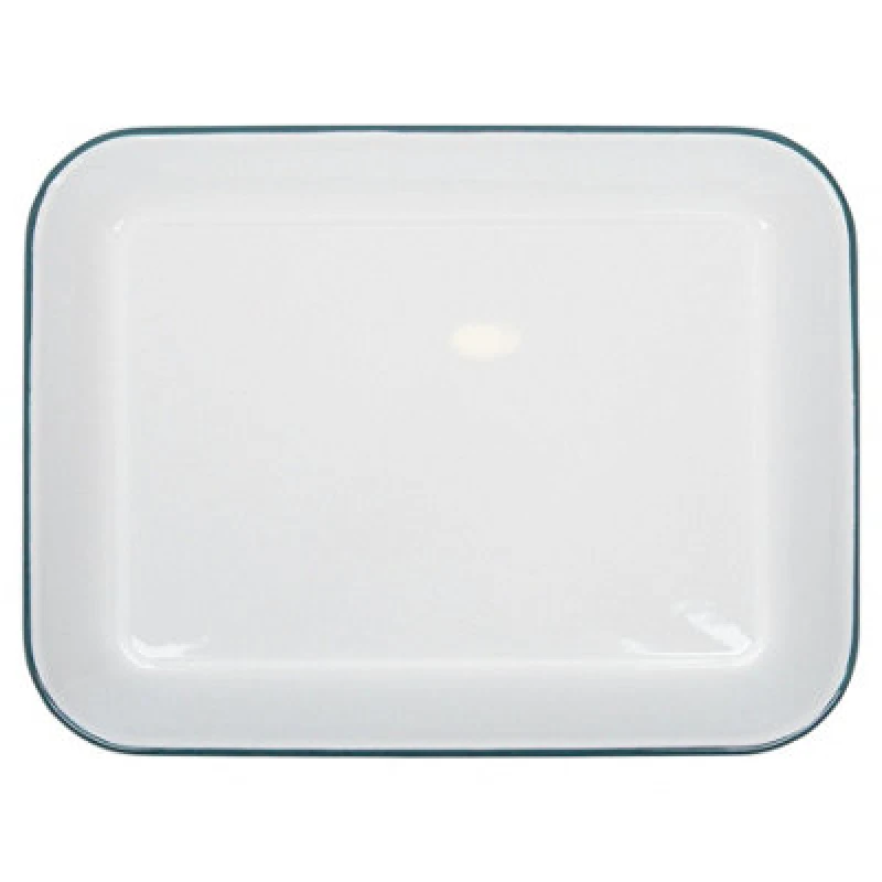 Image of Argon Tableware White Enamel Baking Tray - 34Cm X 26Cm - Green - Rectangular Enamel Oven Roasting Tray Kitchen Cooking Bakeware