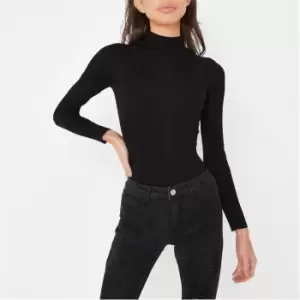 Image of Missguided Petite Extreme Rib High Neck Body - Black