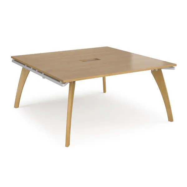 Image of Fuze Square Modular Office Boardroom Table Wooden Frame with Power Module Cut Out - Oak