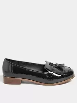 Image of Yours Yours Wide Fit Patent Tassel Loafer Black, Size 5, Women