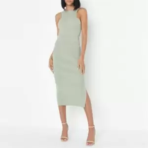 Missguided Rib Racer Neck Bodycon Knit Midaxi Dress - Green