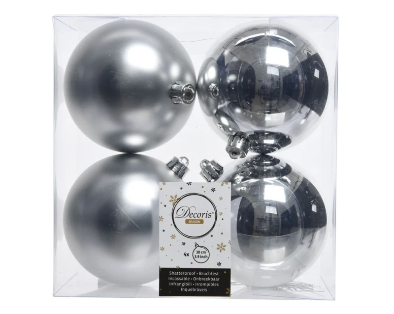Image of N/A Shatterproof Silver Bauble 10cm Pack of 4 - Christmas