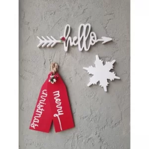 Image of Christmas Set Red White Decorative Wooden Wall Accessory