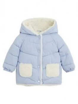 image of Mango Baby Unisex Quilted Hooded Ears Coat - Light Blue, Size Age: 3-6 Months