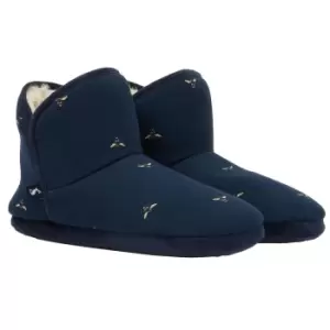 Image of Joules Womens Cabin Faux Fur Slippers Navy Bees Large