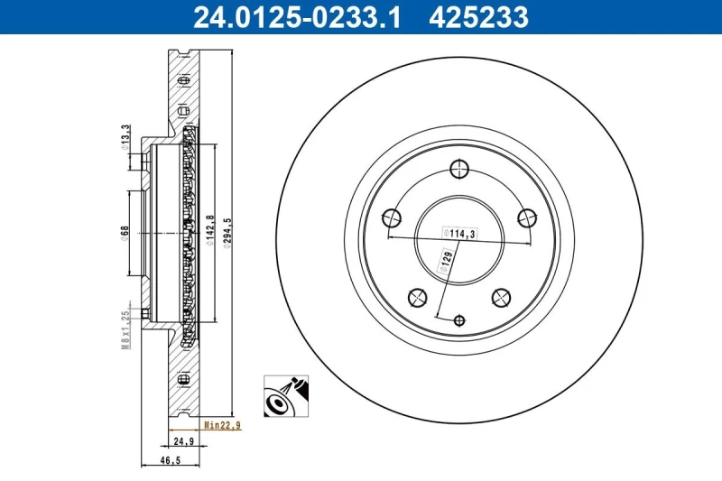 Image of Brake disc ATE 24.0125-0233.1