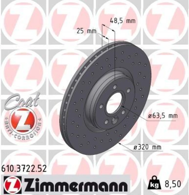 Image of ZIMMERMANN Brake disc ZIMMERMANN 610.3722.52