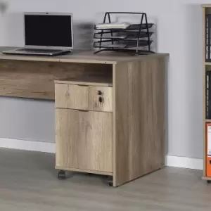 image of Fwstyle - Home Office Storage Unit on castors with lockable drawer.Warm Oak. - Warm Oak