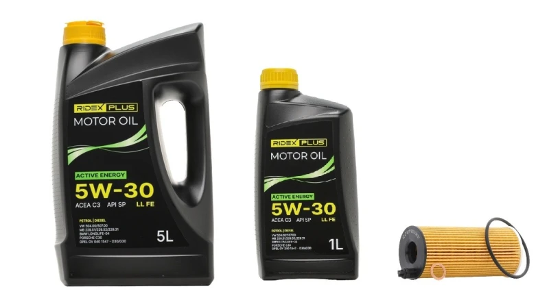 Image of RIDEX PLUS 100908O0122P Oil change kit (oil filter + engine oil) Oil change kit (oil filter + engine oil) (100908)