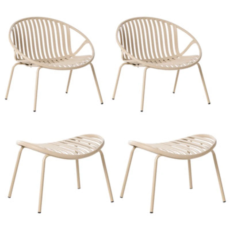 Image of Beliani Set Of 2 Garden Chairs Casperia With Footstool Sand Beige