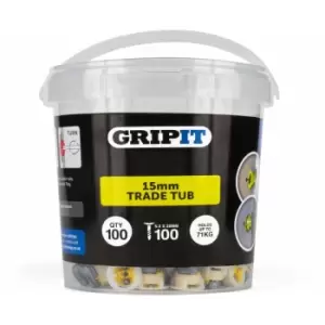 Image of Gripit 15mm Plasterboard Fixing - 100 Pack (Yellow) Stud Wall Anchor Max 71kg - Yellow