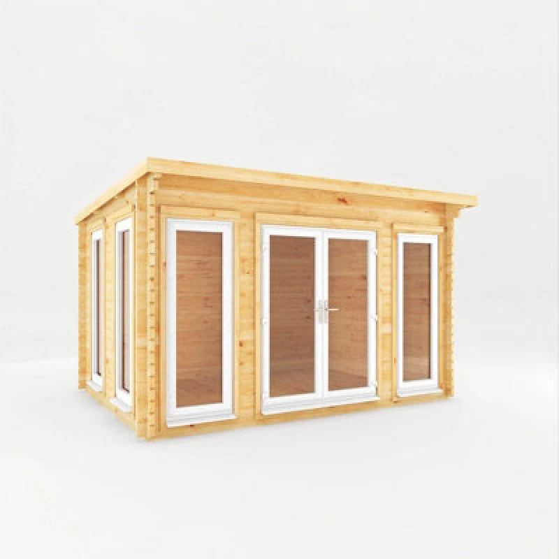 Image of Mercia 4 X 3 M Studio Pent Log Cabin With White Upvc Windows And Doors - 44mm - Timber - L333.4 X W403.6 X H249.4cm - Brown