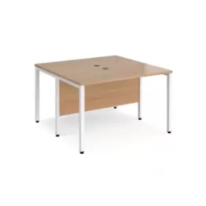 image of Office Desk 2 Person Rectangular Desk 1200mm Beech Tops With White Frames 1200mm Depth Maestro 25