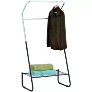 Image of Open Wardrobe / Metal Clothes Rail with Shelf - Black / White - Black / White