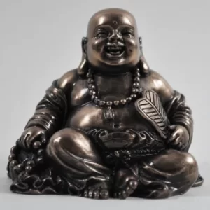 image of Buddha Holding Beads & Fan Bronze Sculpture