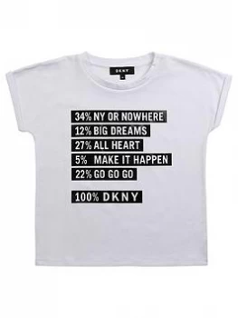 Image of DKNY Girls Short Sleeve Slogan T-Shirt - White, Size Age: 8 Years, Women