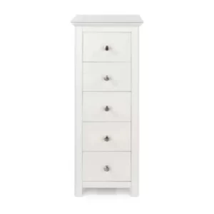 image of Nairn Narrow White 5 Drawer Chest, white