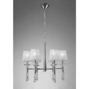 image of Tiffany pendant light 6 + 6 E14 + G9 bulbs, polished chrome with white lampshades & transparent crystal