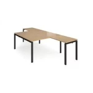 Image of Bench Desk 2 Person With Return Desks 1400mm Oak Tops With Black Frames Adapt