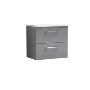 image of Nuie Arno 600mm Wall Hung 2 Drawer Vanity & Sparkling White Laminate Top Cloud Grey