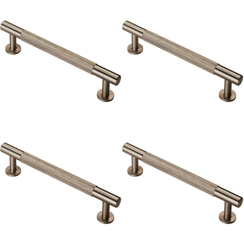 Image of Loops 4x Knurled Bar Door Pull Handle 158 x 13mm 128mm Fixing Centres Satin Nickel Metallics unisex