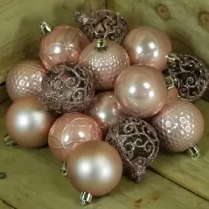 image of 37 x 6cm Shatterproof Blush Pink Christmas Baubles in Matte Gloss And glitter