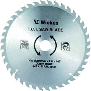 image of Wickes 40 Teeth Medium Cut Circular Saw Blade 250 x 30mm