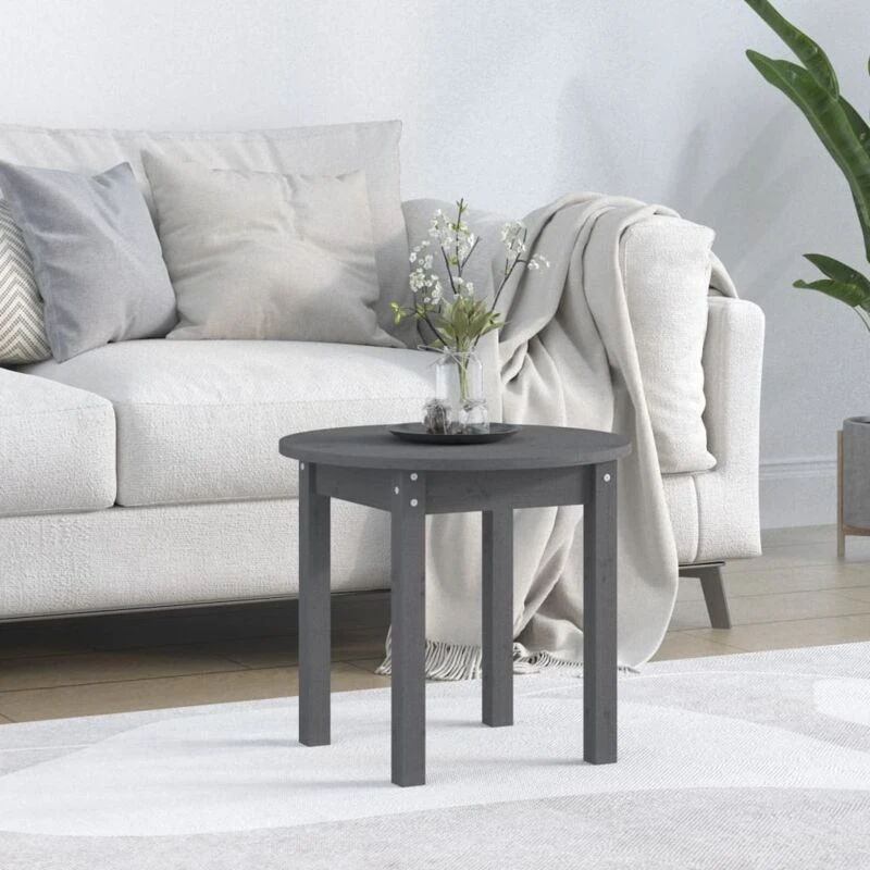 Image of Vidaxl Coffee Table Grey Ø 45X40 Cm Solid Wood Pine, Grey 822334