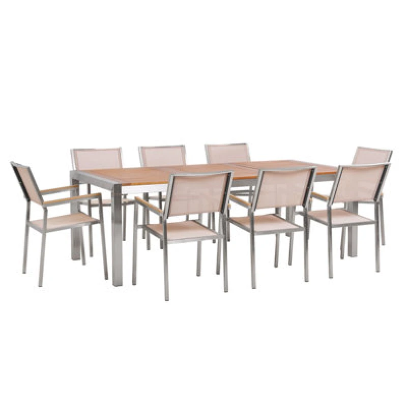 Image of Beliani Garden Dining Set 8 Seater Grosseto Eucalyptus Wood Brown/ Beige