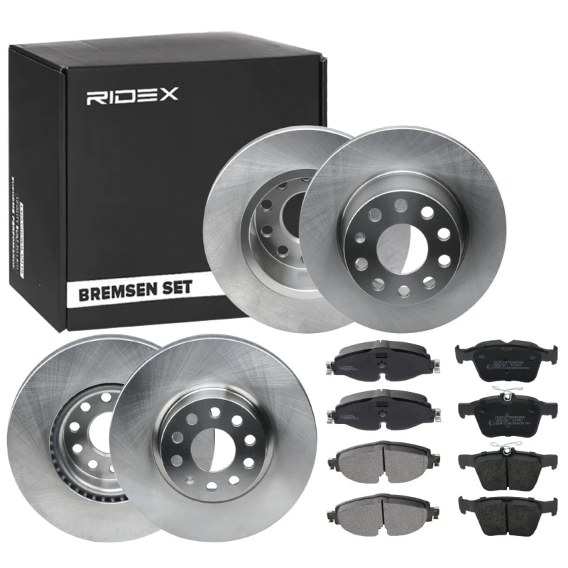 Image of RIDEX 3405B1653 Brake disc and pads set Rear Axle, Brake Disc Type: internally vented, not prepared for wear warning indicator Brake Set,disc brakes