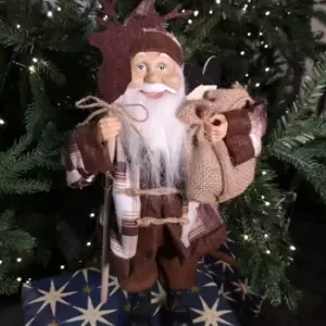 image of 45cm Standing Santa Claus Father Christmas Decoration Holding Skis in Brown