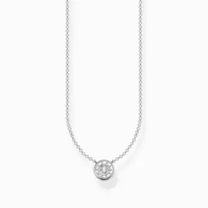 Image of Sterling Silver Circle White Stone Necklace KE1881-051-14