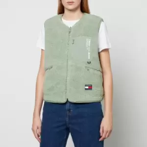 Image of Tommy Jeans Womens Reversible Sherpa Vest - Dusty Sage/Multi - XS
