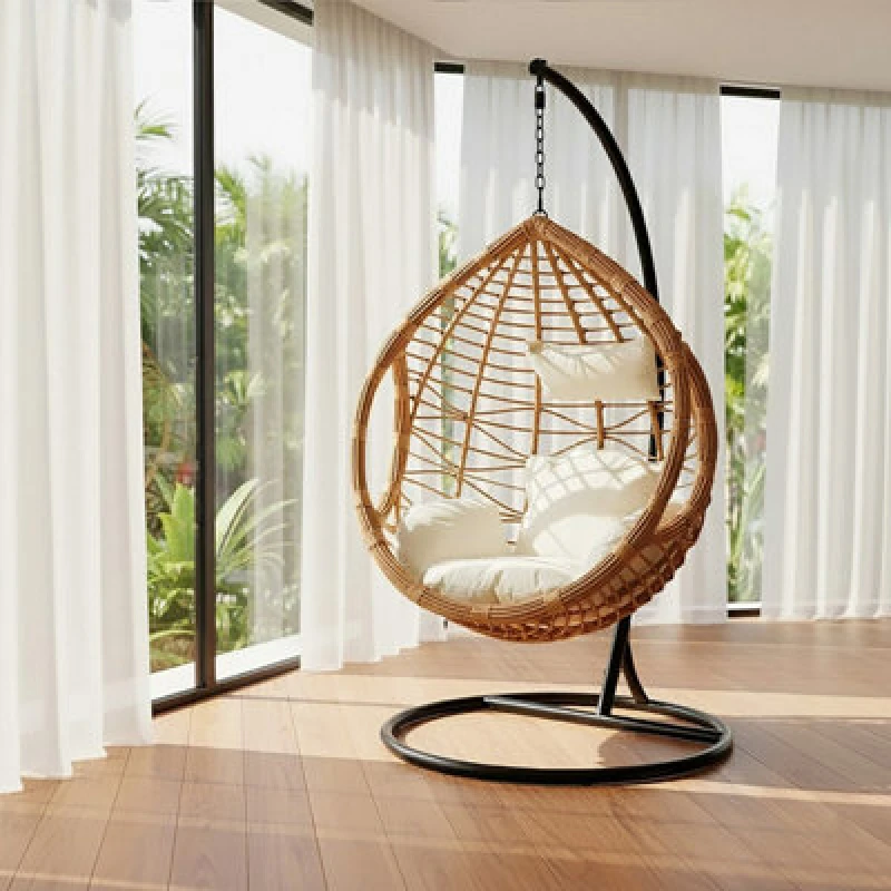 Image of Orsina Stable Natural Rattan Effect Hanging Chair, Stylish Lounge Chaiir, Versatile Garden Chair, Stable Lawn Chair