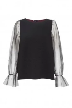 Image of French Connection Phyliss Sheer Jersey Top Black