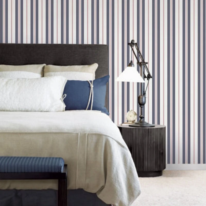 Image of Galerie Deauville 2 Navy Blue Red White Two Colour Stripe Smooth Wallpaper
