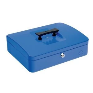 image of 5 Star Facilities Cash Box with 5 compartment Tray Steel Spring Lock 12" W300xD240xH70mm Blue