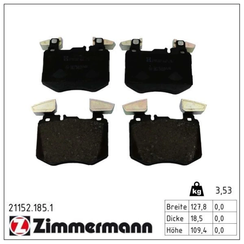 Image of ZIMMERMANN Brake pad set ZIMMERMANN 21152.185.1