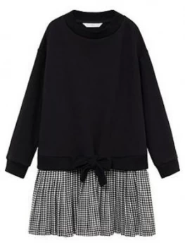 Mango Girls Dogtooth 2 In 1 Sweat Dress - Black, Size 8 Years