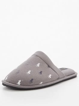 Image of Ralph Lauren Kollin Allover Logo Slippers - Grey, Size 45, Men