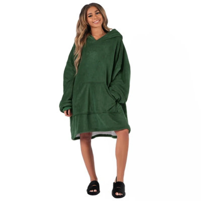 Image of OHS OHS Oversized Plush Sherpa Fleece Hoodie Blanket in Dark Green Dark Green One Size Unisex 5027434158577
